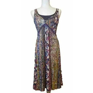 ETRO Dress Size 40 S 4 US Multi Floral Patchwork Print Midi Sleeveless y2k Italy
